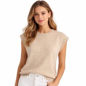Crush Collection Cashmere Medium ( 2 ) Sweater Vest Jumper Beige Oatmeal Neutral